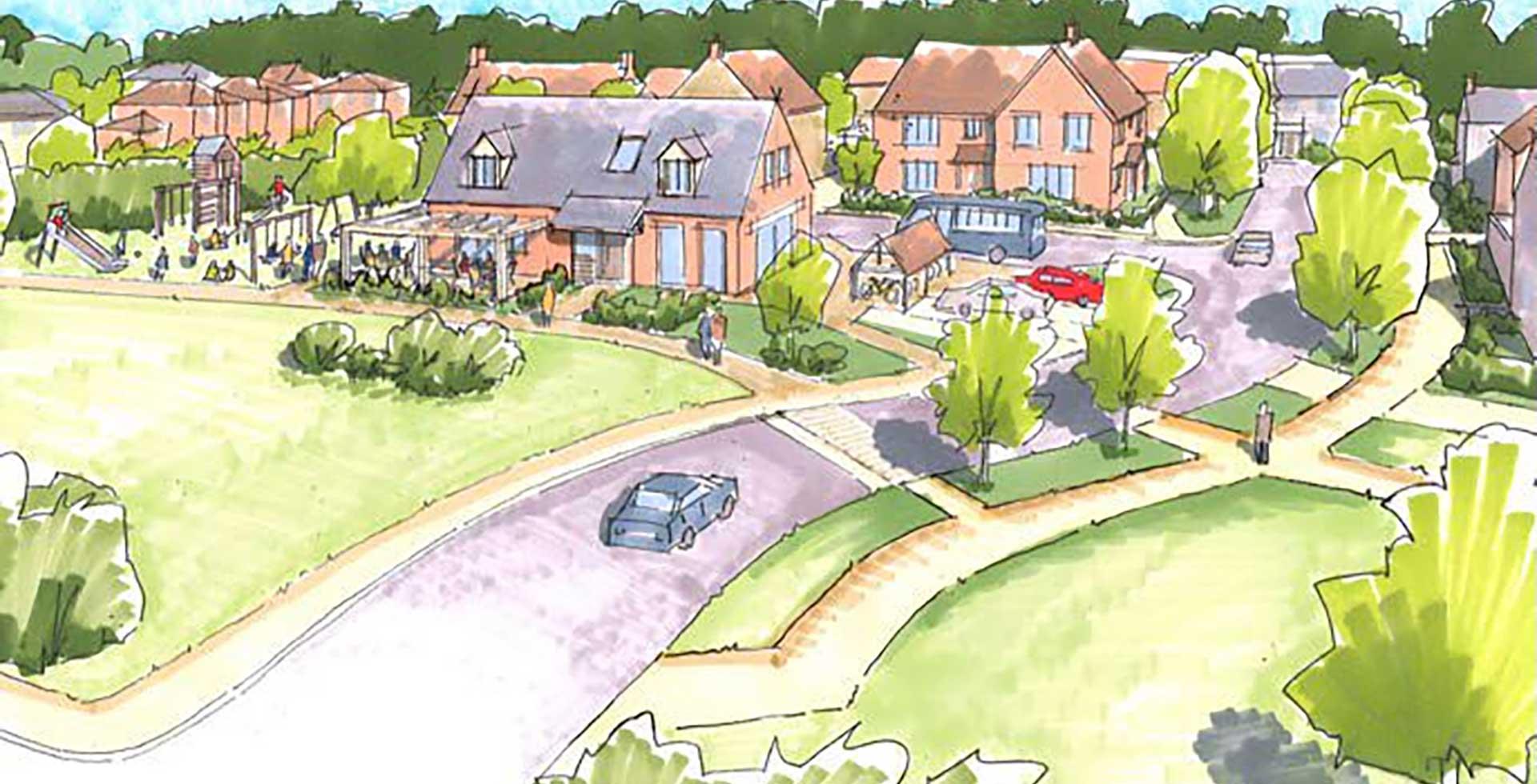 Artistic drawing of he new homes at ashord hill